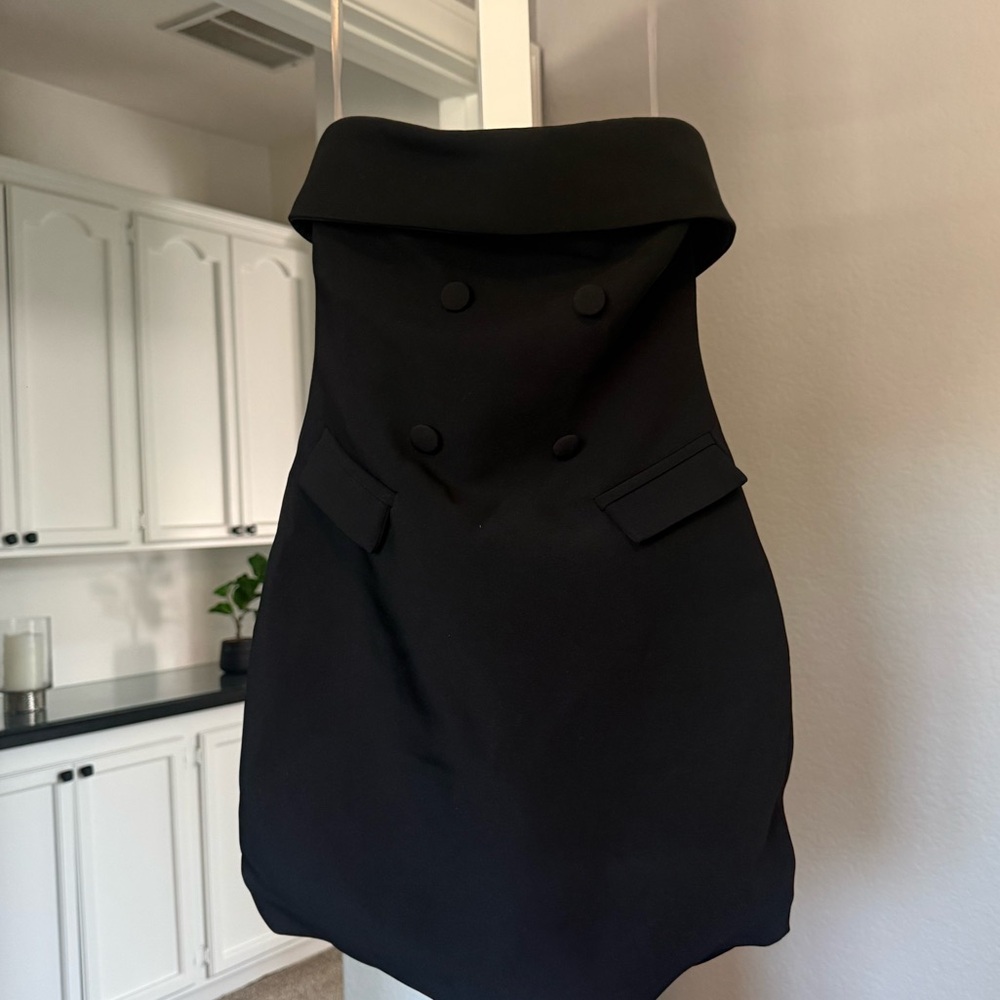 MESHKI Black Strapless Double Breasted Tuxedo Mini Dress XS